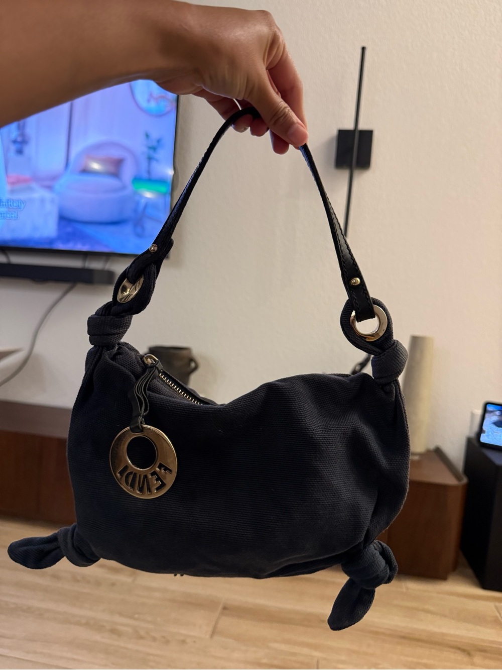 VINTAGE 2000s FENDI BLACK CANVAS KNOT MINI SHOULDER BAG ✨